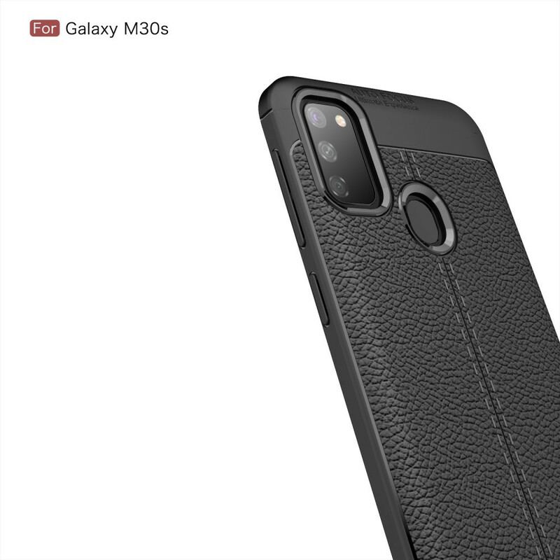 Capa Para Samsung Galaxy M21 Linha Dupla Efeito Couro Litchi