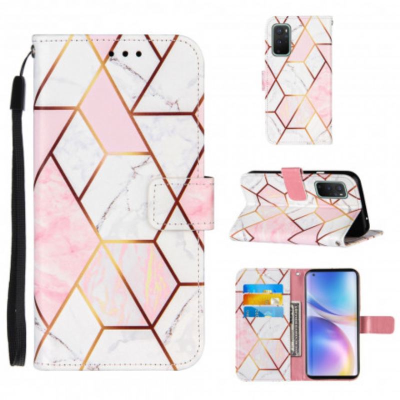 Capa Folio Para OnePlus 9 De Cordão Mármore Geométrico Listrado