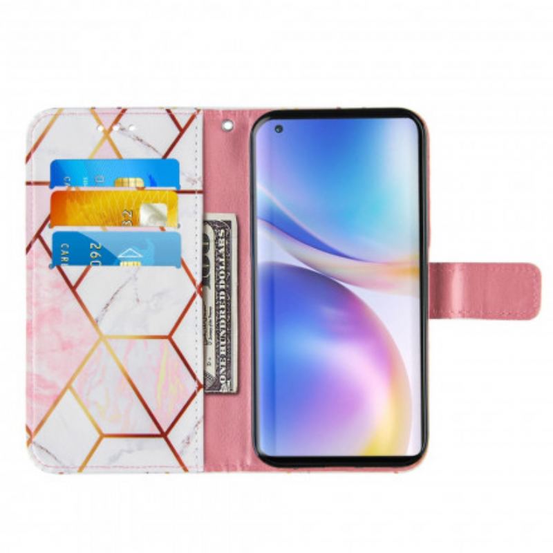 Capa Folio Para OnePlus 9 De Cordão Mármore Geométrico Listrado