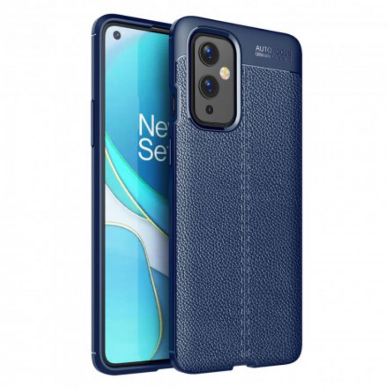 Capa Para OnePlus 9 Linha Dupla Efeito Couro Litchi