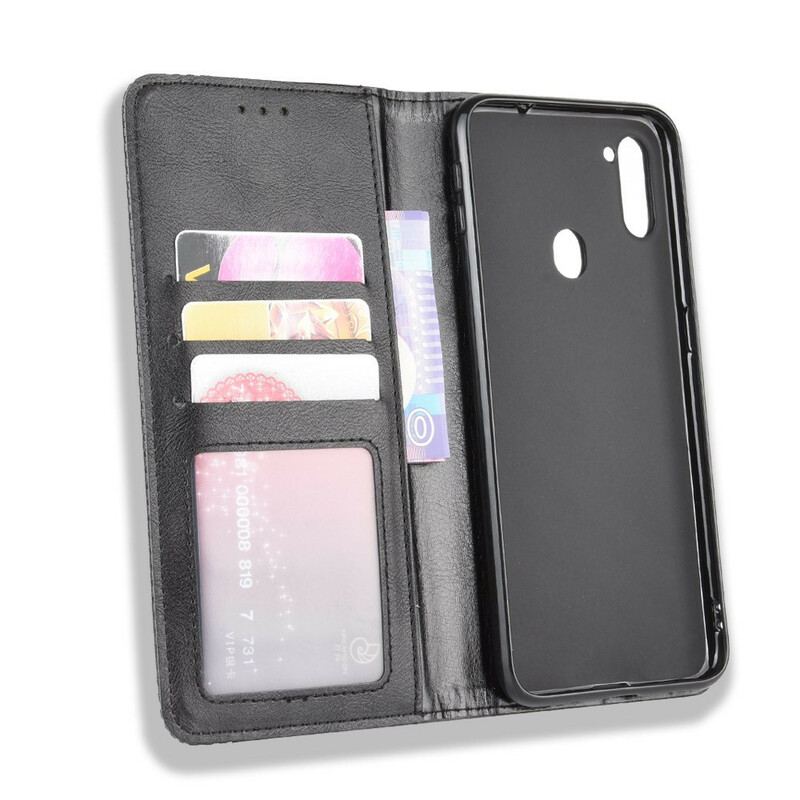 Capa De Celular Para Samsung Galaxy M11 Flip Efeito Couro Vintage Estilizado