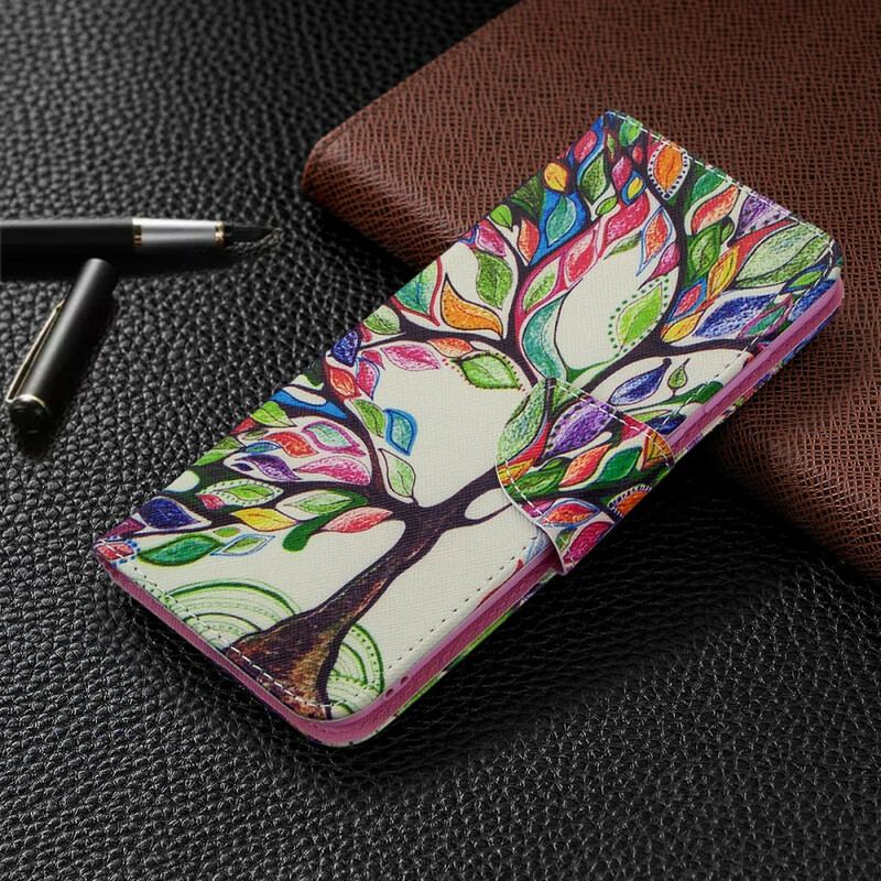 Capa De Couro Para Samsung Galaxy M11 Árvore Colorida