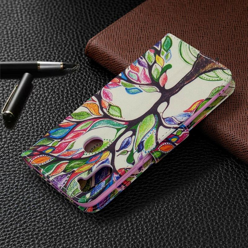 Capa De Couro Para Samsung Galaxy M11 Árvore Colorida