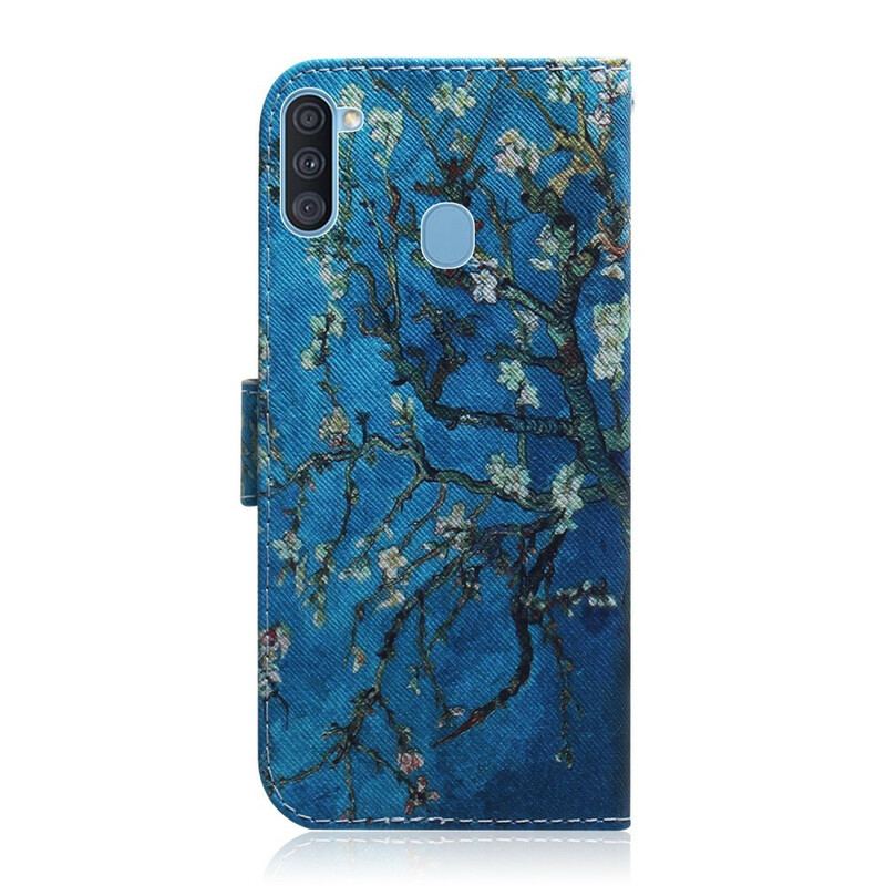 Capa De Couro Para Samsung Galaxy M11 Ramo De Árvore Florido