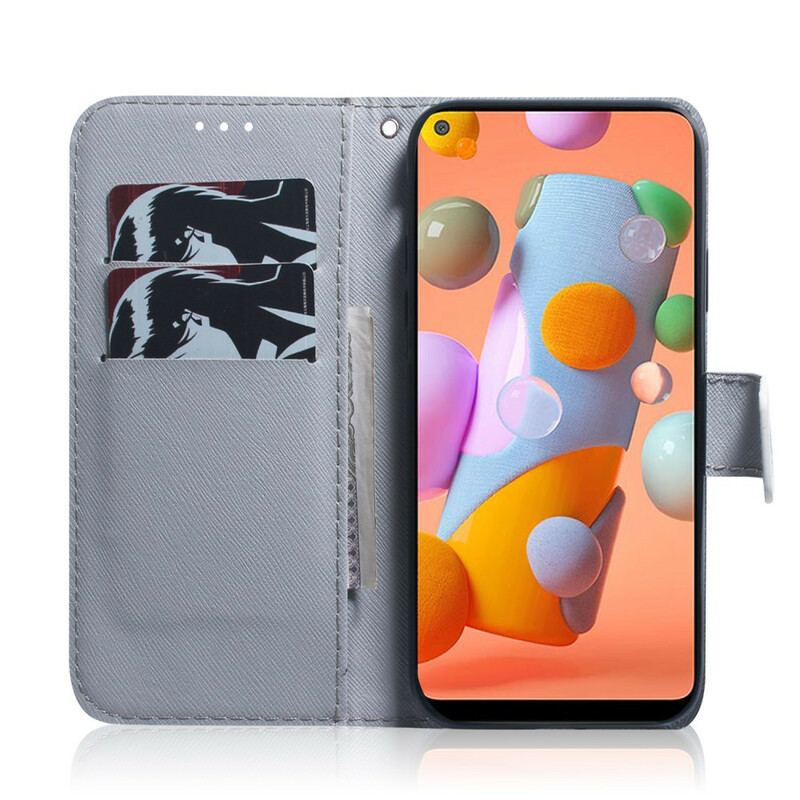 Capa De Couro Para Samsung Galaxy M11 Ramo De Árvore Florido