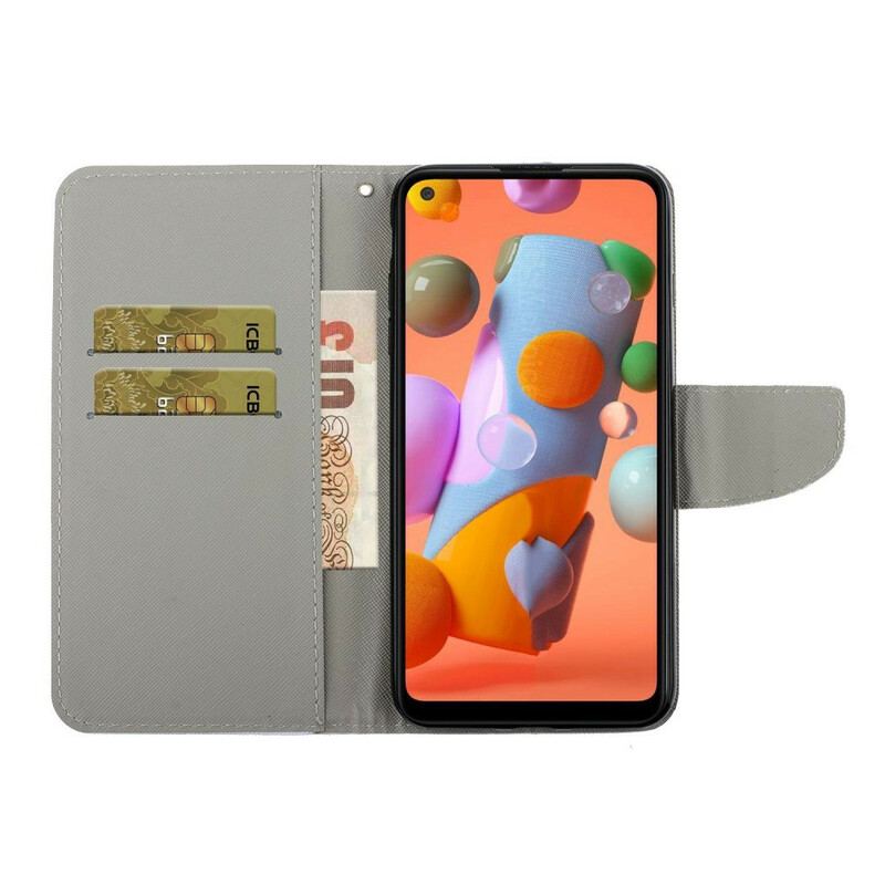 Capa Em Pele Para Samsung Galaxy M11 Flores Magistrais Com Alça