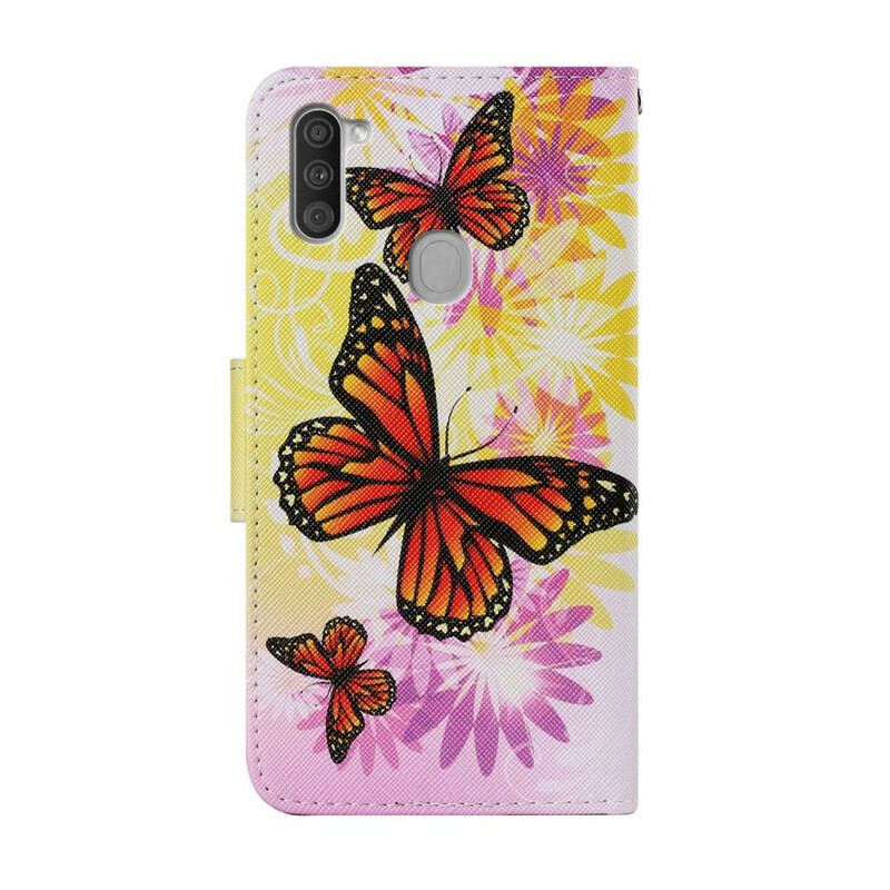 Capa Flip Para Samsung Galaxy M11 Borboletas E Flores De Verão