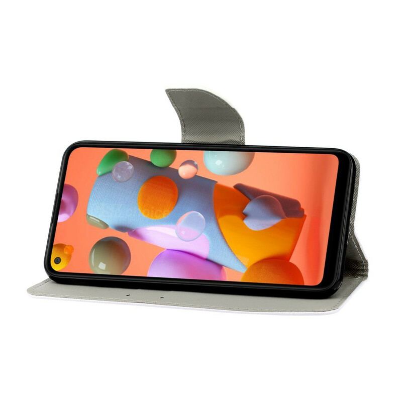 Capa Flip Para Samsung Galaxy M11 De Cordão Fio Dental Margaridas