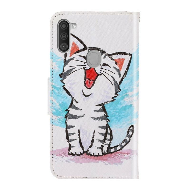 Capa Flip Para Samsung Galaxy M11 De Cordão Gatinho Cor Strappy