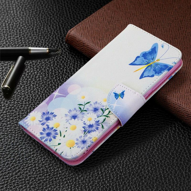 Capa Folio Para Samsung Galaxy M11 Borboletas E Flores Pintadas