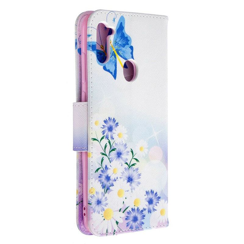 Capa Folio Para Samsung Galaxy M11 Borboletas E Flores Pintadas