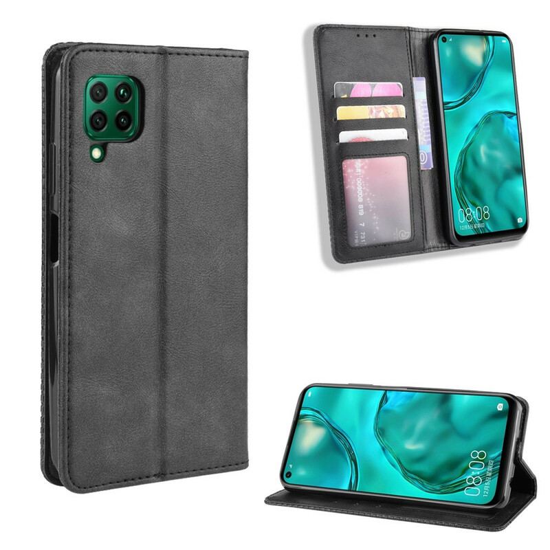 Capa De Celular Para Huawei P40 Lite Flip Efeito Couro Vintage Estilizado