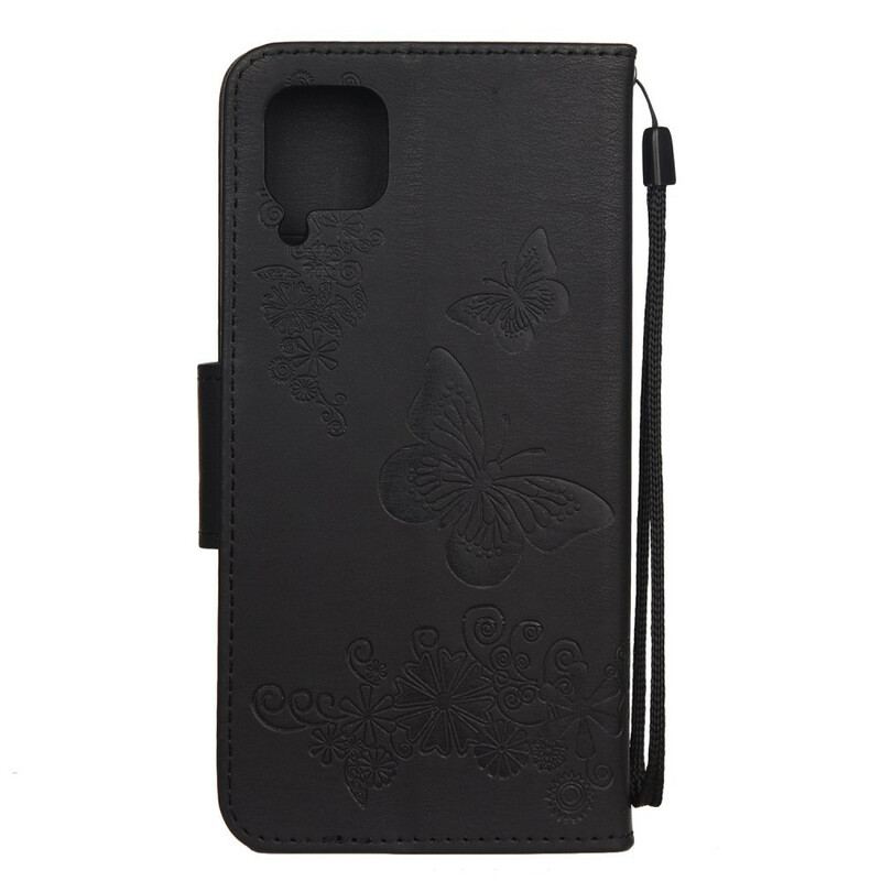 Capa De Couro Para Huawei P40 Lite Apenas Borboletas Com Cordão