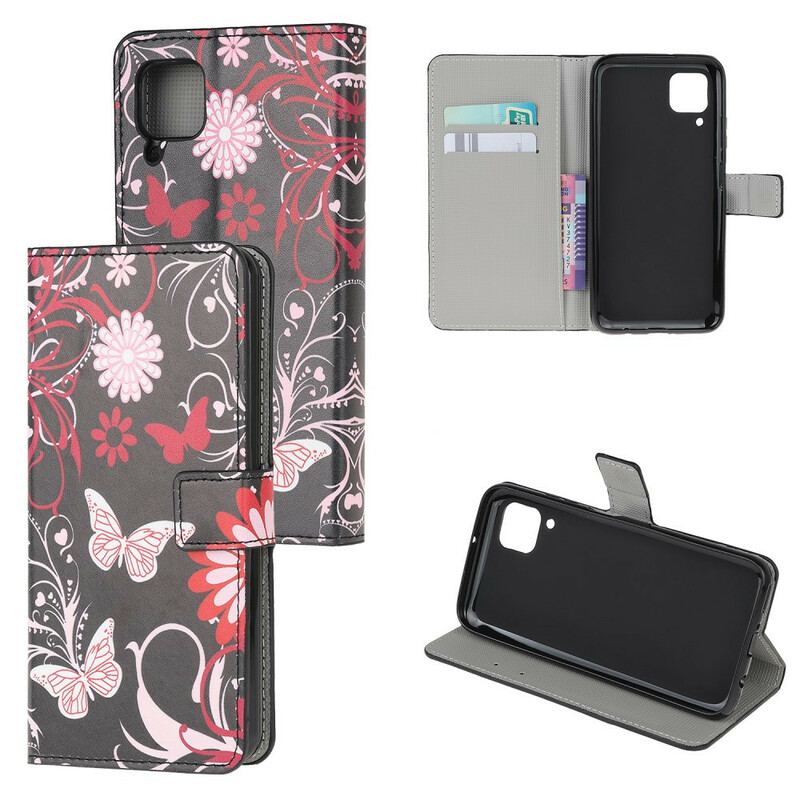 Capa De Couro Para Huawei P40 Lite Borboletas E Flores