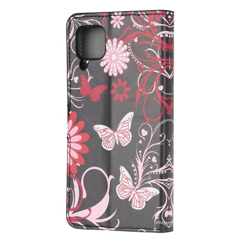 Capa De Couro Para Huawei P40 Lite Borboletas E Flores