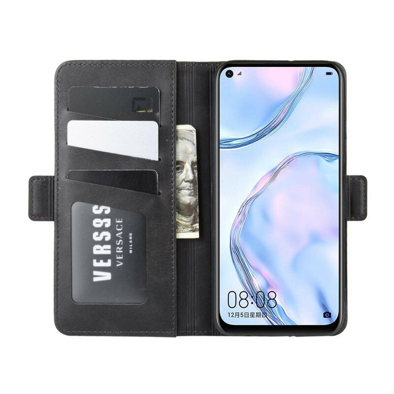 Capa De Couro Para Huawei P40 Lite Flip Aba Dupla