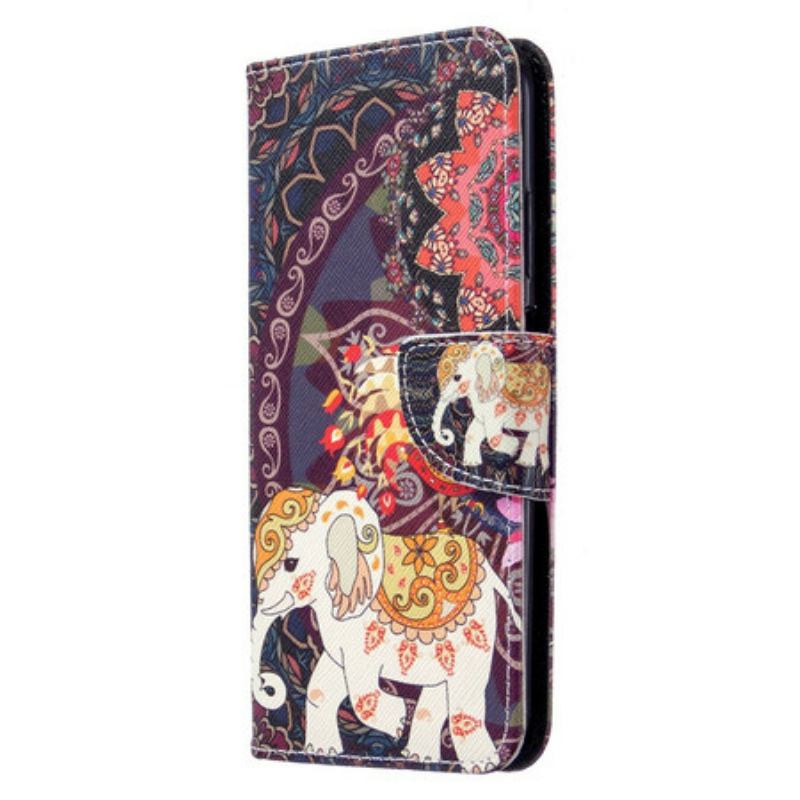 Capa De Couro Para Huawei P40 Lite Mandala De Elefantes Étnicos