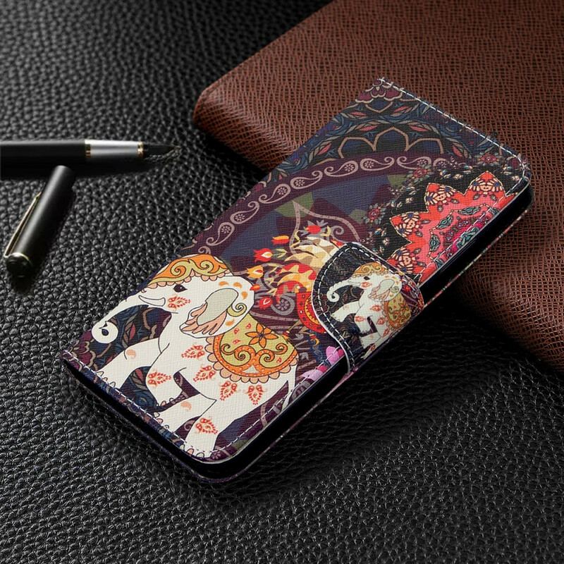 Capa De Couro Para Huawei P40 Lite Mandala De Elefantes Étnicos