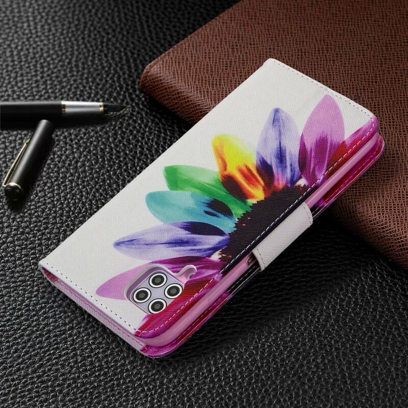 Capa Em Pele Para Huawei P40 Lite Flor Aquarela