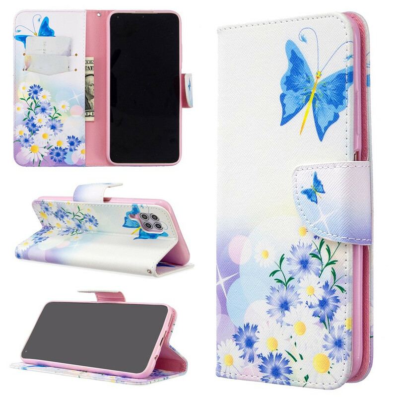 Capa Flip Para Huawei P40 Lite Borboletas E Flores Pintadas