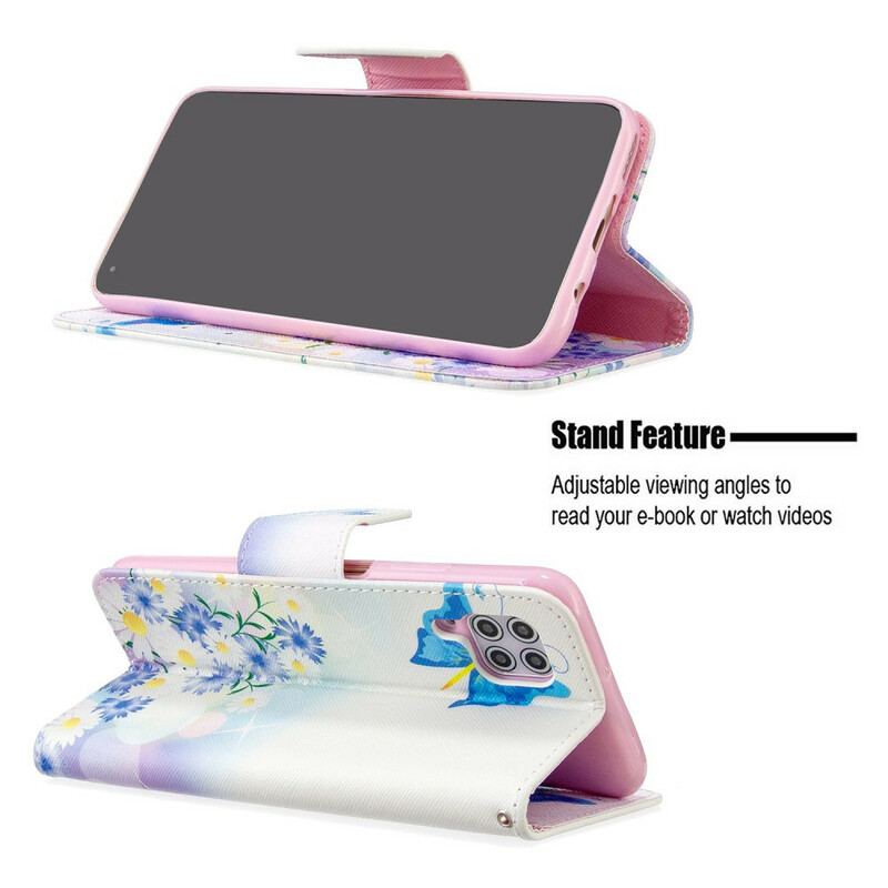 Capa Flip Para Huawei P40 Lite Borboletas E Flores Pintadas