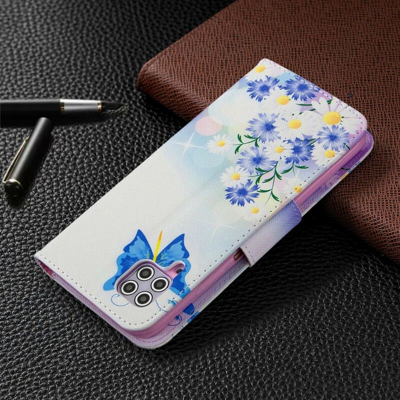 Capa Flip Para Huawei P40 Lite Borboletas E Flores Pintadas