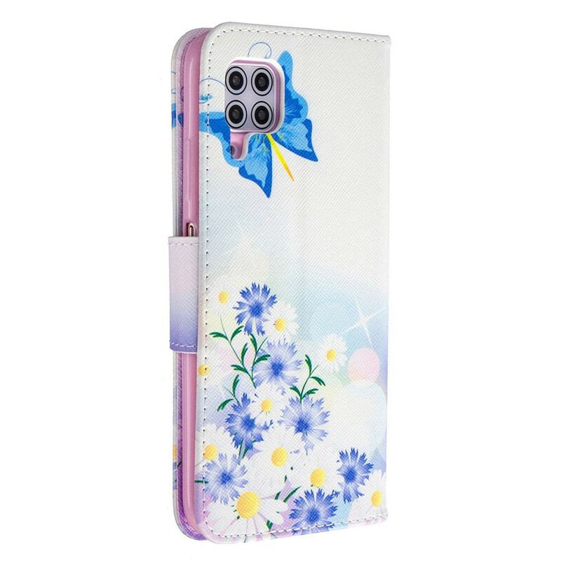 Capa Flip Para Huawei P40 Lite Borboletas E Flores Pintadas