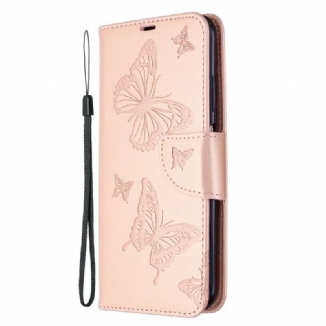 Capa Flip Para Huawei P40 Lite De Cordão Strappy Estampado Borboletas