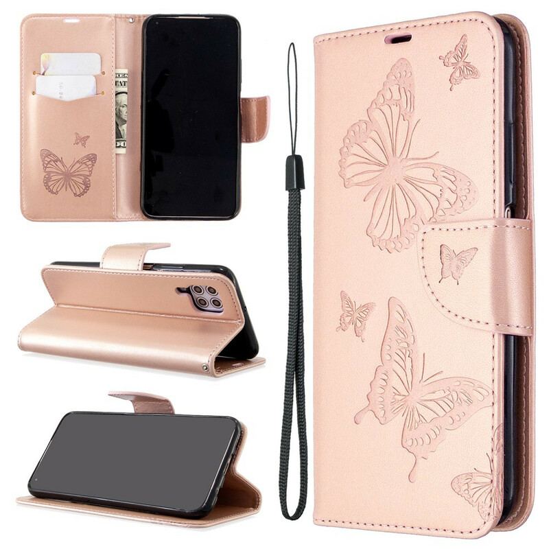 Capa Flip Para Huawei P40 Lite De Cordão Strappy Estampado Borboletas