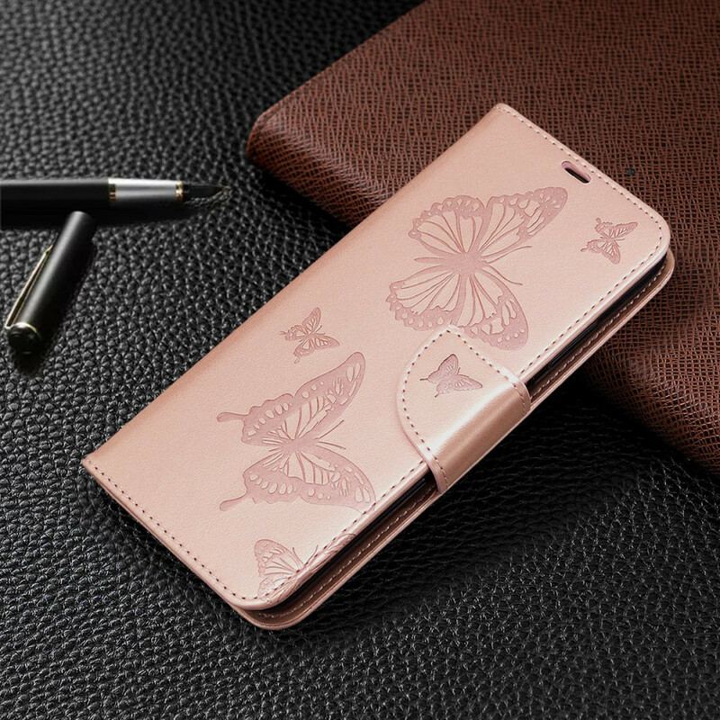 Capa Flip Para Huawei P40 Lite De Cordão Strappy Estampado Borboletas