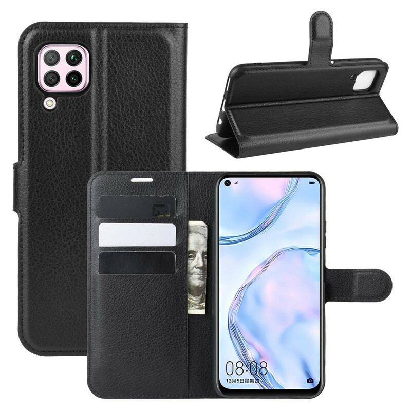 Capa Flip Para Huawei P40 Lite Couro Sintético De Lichia Clássico