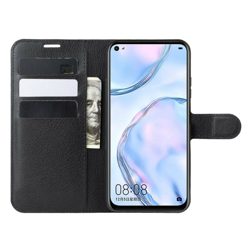 Capa Flip Para Huawei P40 Lite Couro Sintético De Lichia Clássico