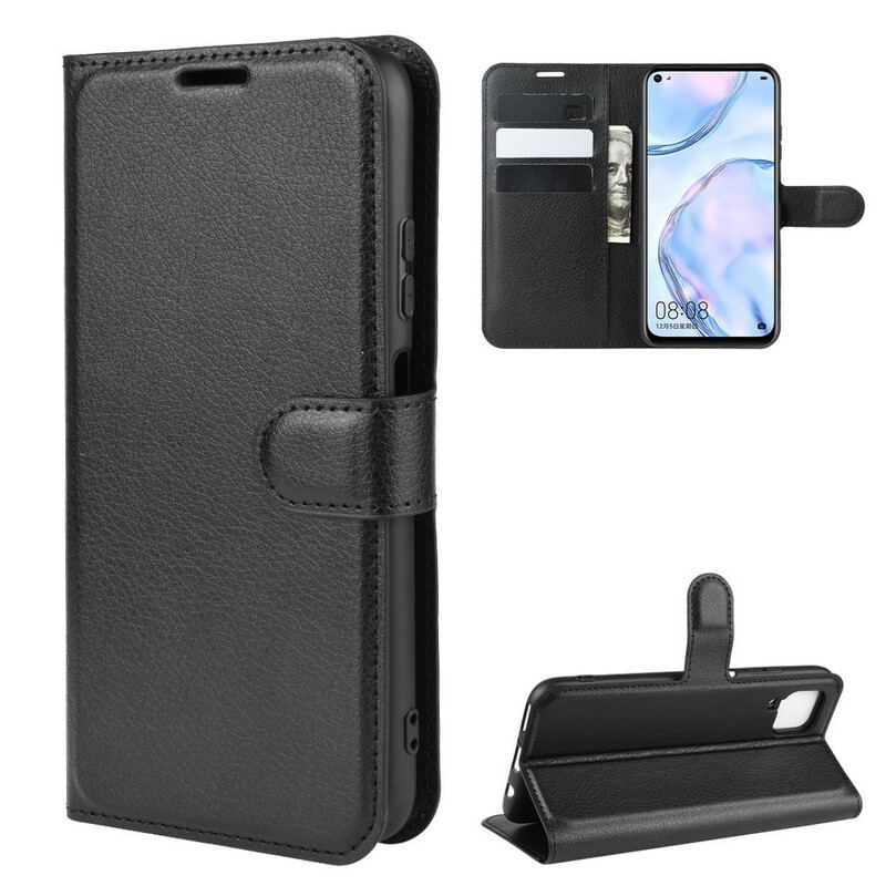 Capa Flip Para Huawei P40 Lite Couro Sintético De Lichia Clássico