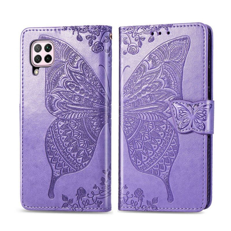 Capa Flip Para Huawei P40 Lite Meia Borboleta