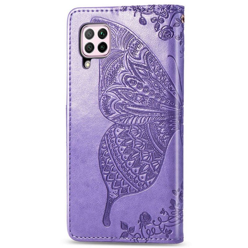 Capa Flip Para Huawei P40 Lite Meia Borboleta