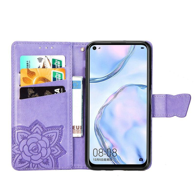 Capa Flip Para Huawei P40 Lite Meia Borboleta