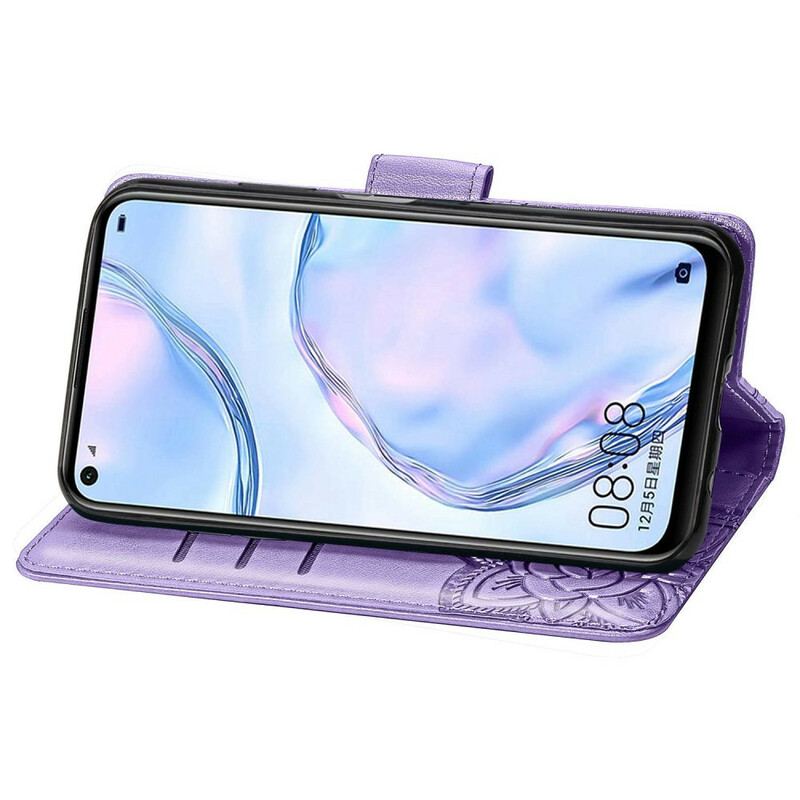 Capa Flip Para Huawei P40 Lite Meia Borboleta