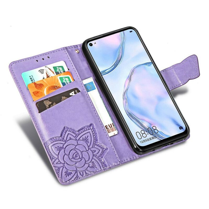 Capa Flip Para Huawei P40 Lite Meia Borboleta