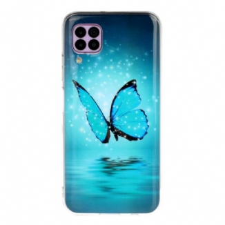 Capa Para Huawei P40 Lite Borboleta Azul Fluorescente