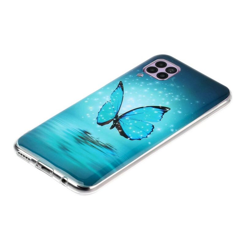 Capa Para Huawei P40 Lite Borboleta Azul Fluorescente