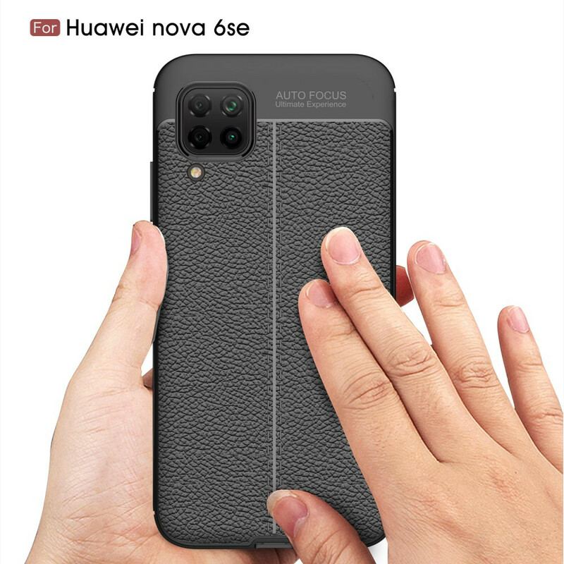 Capa Para Huawei P40 Lite Linha Dupla Efeito Couro Litchi