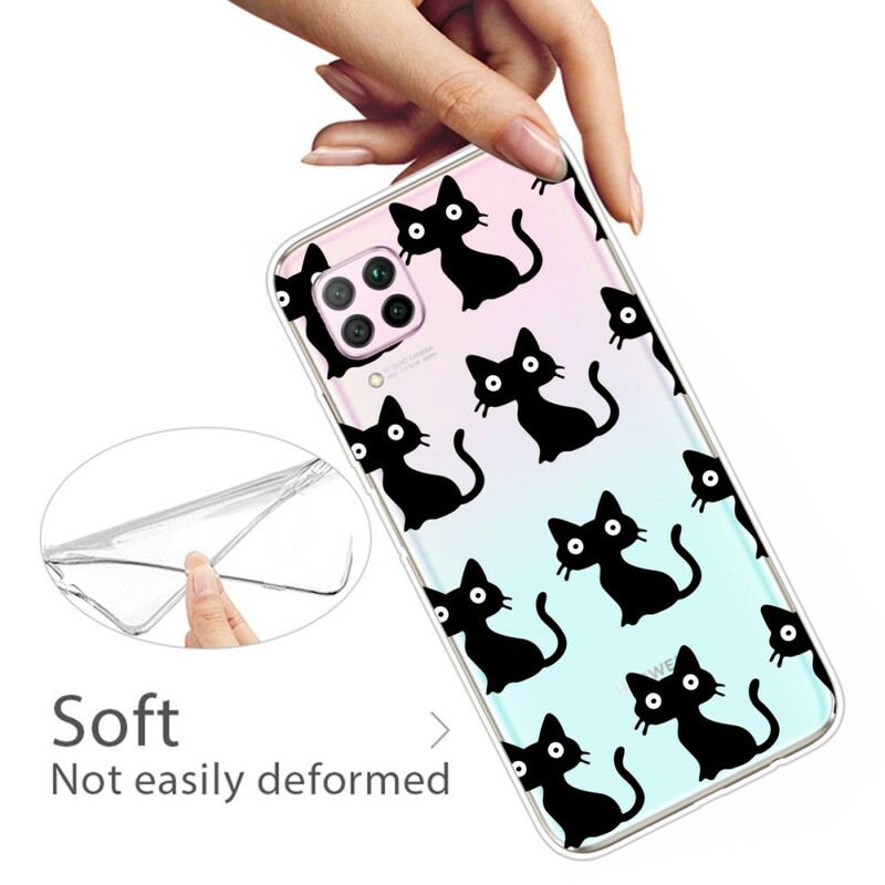 Capa Para Huawei P40 Lite Vários Gatos Pretos