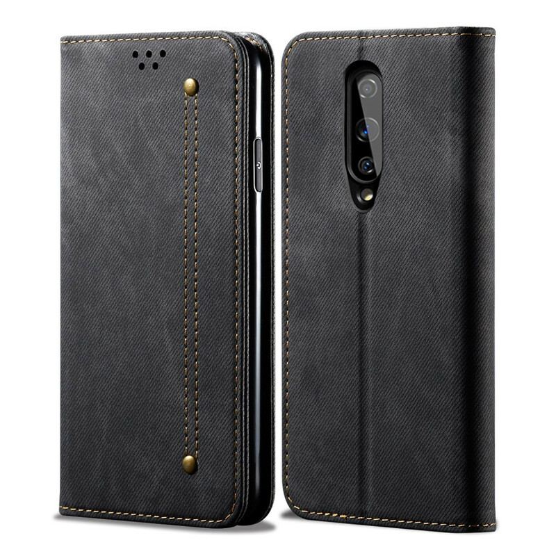 Capa De Celular Para OnePlus 8 Flip Textura De Jeans De Couro Sintético