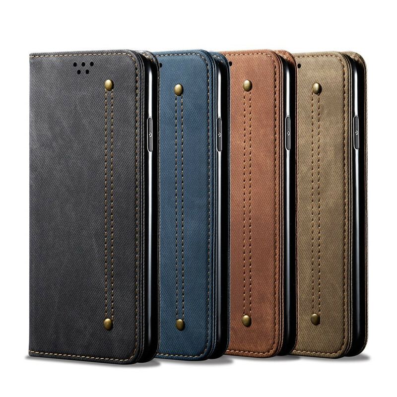 Capa De Celular Para OnePlus 8 Flip Textura De Jeans De Couro Sintético