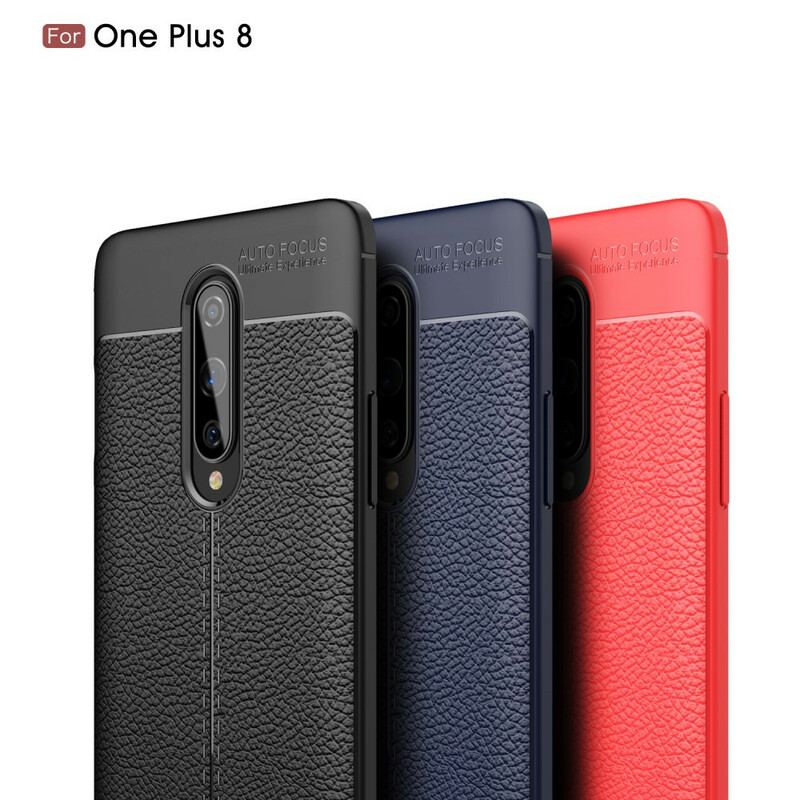 Capa Para OnePlus 8 Linha Dupla Efeito Couro Litchi