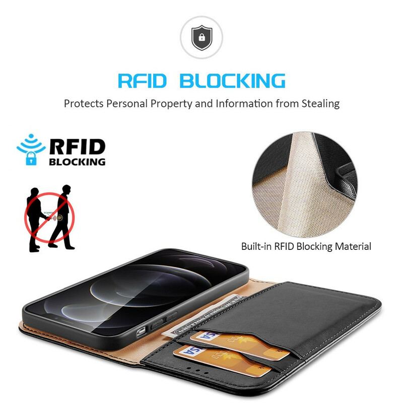 Capa De Celular Para iPhone 13 Pro Flip Couro Rachado Dux Ducis Rfid