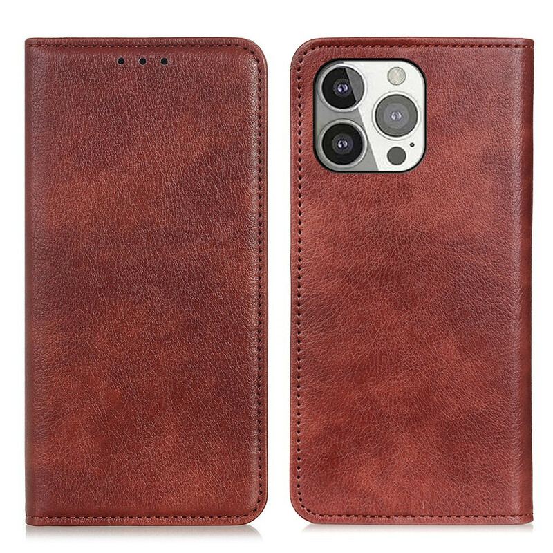 Capa De Celular Para iPhone 13 Pro Flip Couro Rachado De Lichia