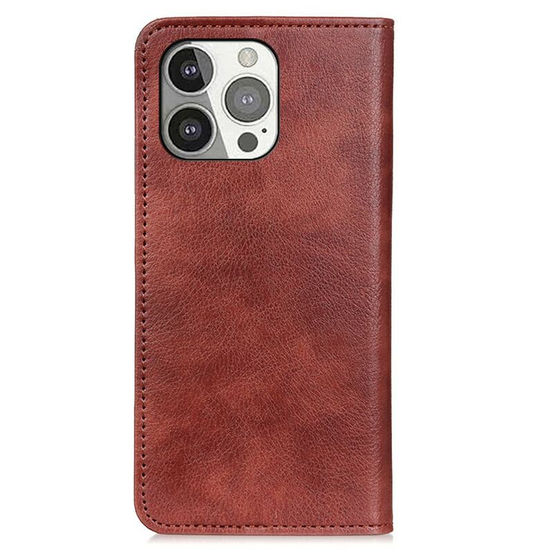 Capa De Celular Para iPhone 13 Pro Flip Couro Rachado De Lichia