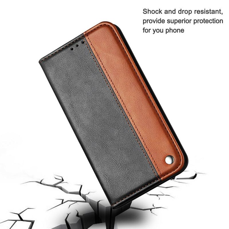 Capa De Celular Para iPhone 13 Pro Flip Efeito De Couro De Dois Tons