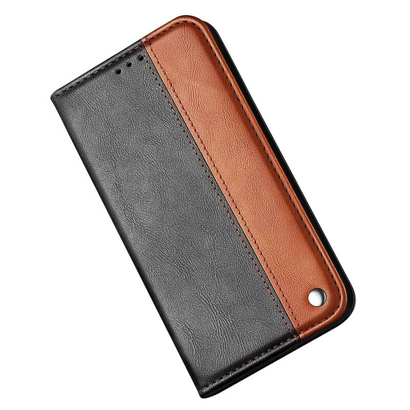 Capa De Celular Para iPhone 13 Pro Flip Efeito De Couro De Dois Tons